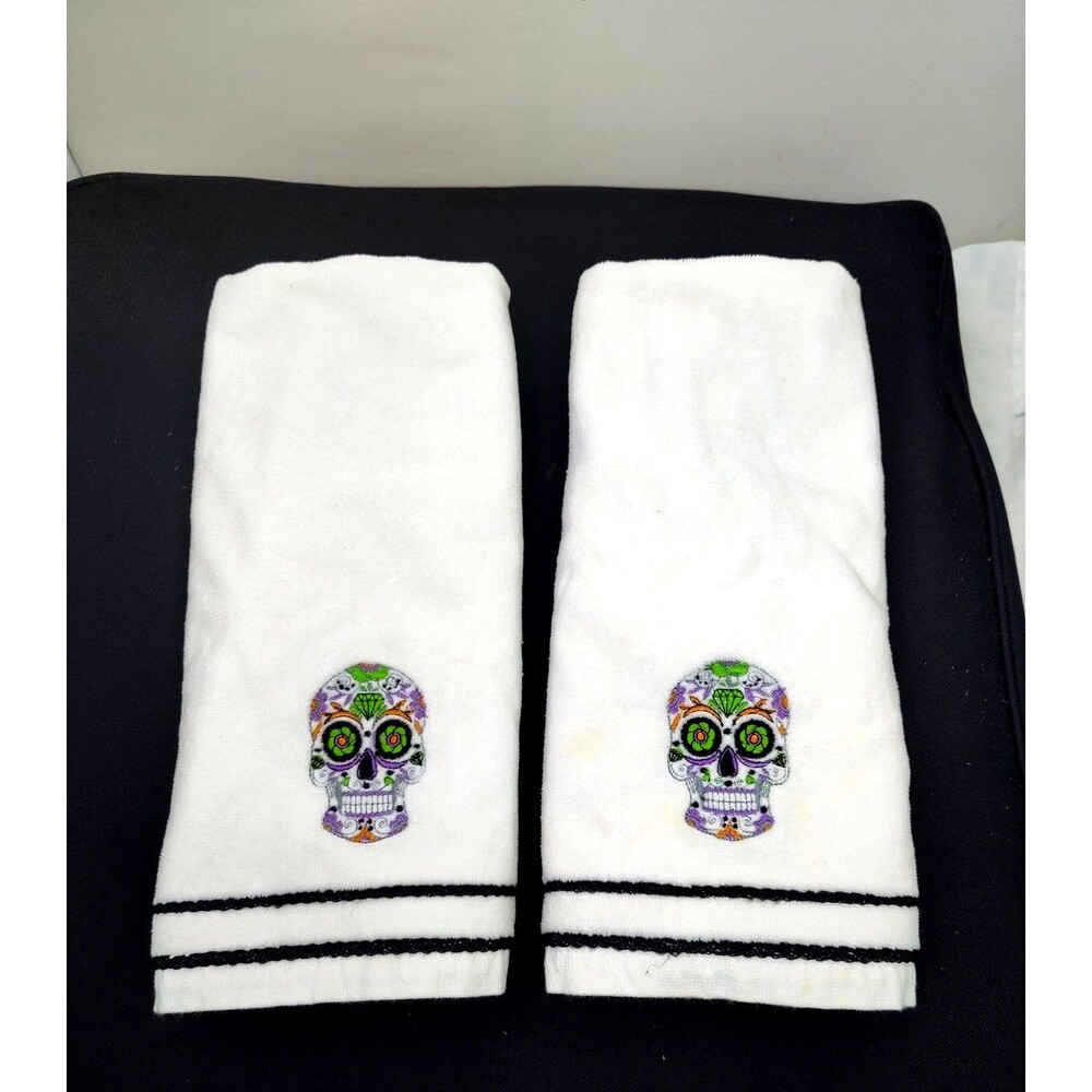 Kassa Fina Home Collection Lot of 2 Hand Towels Gothic Skull Head Bathroom